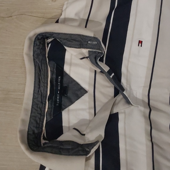 Tommy Hilfiger Men Dark Blue White Vertical Stripe Short Sleeve Polo - Picture 5 of 9
